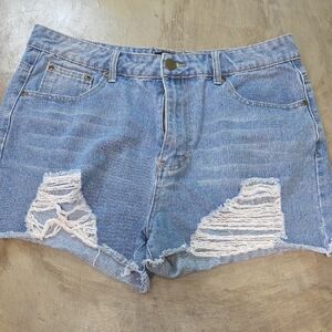 PrettyLittleThing Blue Jean Shorts High-Waisted Distressed